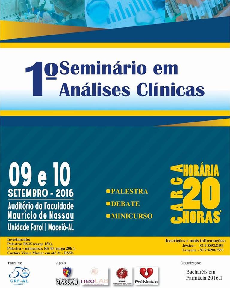 CRF/AL é parceiro no 1º Seminário em Análise Clínica da Faculdade Maurício de Nassau